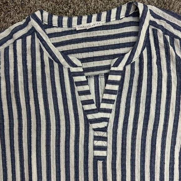 Jane and Delancey Tunic Top 3X Blue White Stripe Pullover Short Sleeve Relaxed - Picture 2 of 8